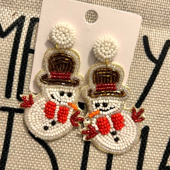 unbranded Jewelry - Christmas Snowman Beaded Dangle Earrings Women Xmas Jewelry